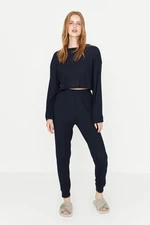 Trendyol Navy Blue Ribbed Knitted Pajamas Set