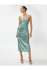 Koton Sequined Midi Evening Dress With Straps