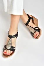 Fox Shoes Black Stone Wedge Heels Women's Daily Casual Sandals