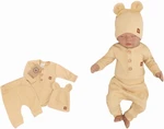 Z&amp;Z 3-dílná žebrovaná sada body, tepláčky + čepička s oušky - béžová, vel. 80 (9-12m)