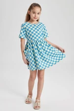 DEFACTO Girl Patterned Short Sleeve Combed Cotton Dress