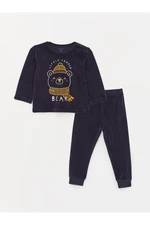 LC Waikiki Crew Neck Long Sleeve Printed Velvet Baby Boy Pajamas Set