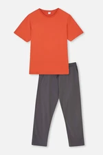 Dagi Orange Short-Sleeve Basic Knitted Pajamas Set