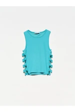 Dilvin 20109 Ring Detailed Crop Top-c.turquoise