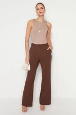 Trendyol Dark Brown High Waist Wide Leg/Wide Leg Pleated Woven Trousers