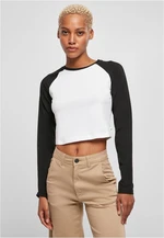 Women's Organic Cropped Retro Baseball Long Sleeve White/Black