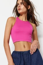 Trendyol Pink Seamless Fitted Barbell Neck Crop Stretch Knitted Blouse