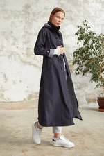 InStyle Lined Patterned Trench Coat - Navy