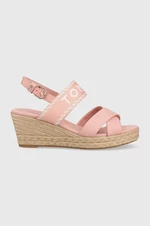 Sandály Tommy Hilfiger SEASONAL WEBBING MID WEDGE dámské, růžová barva, na klínku, FW0FW07091