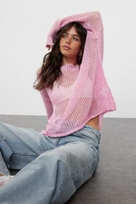 Trendyol Dusty Rose Extra Wide Cotton Openwork/Hole Knitwear Sweater