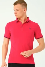 T8586 DEWBERRY MEN'S POLO NECK T-SHIRT-FUCHSIA-2