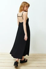 Trendyol Black Adjustable Straps A-Line Crepe/Textured Knit Maxi Dress