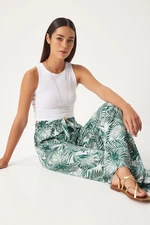 Happiness İstanbul Women's Green Ecru Patterned Loose Viscose Palazzo Trousers