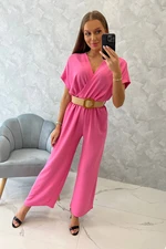 Jumpsuit with decorative belt at the waist pink