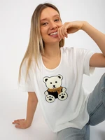 Ecru women's oversized blouse with striped teddy bear