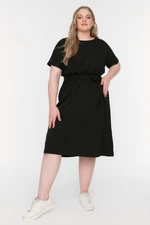 Trendyol Curve Black Belted Knitted Crew Neck 100% Cotton Dress