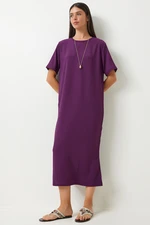 Happiness İstanbul Women's Plum Loose Long Casual Knitted Dress