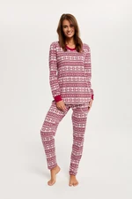 Alaska women's pyjamas, long sleeves, long pants - dark red print