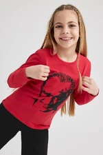 DEFACTO Girl&#39;s Ataturk Printed Long Sleeve Red T-Shirt