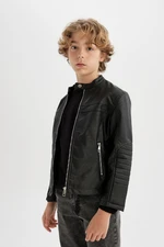 DEFACTO Boy's Water Repellent Faux Leather Jacket Coat