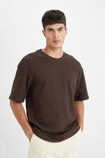 DEFACTO Men's Coffee Relax Fit Casual Cut Crew Neck Cotton Short Sleeve Basic T-Shirt