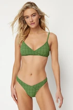 Trendyol Green Gingham Textured V-Cut Bikini Bottoms