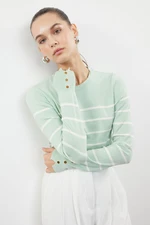 Trendyol Mint Premium Yarn / Special Yarn Striped Knitwear Sweater