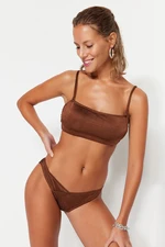 Trendyol Brown V-Cut Silvery High Leg Bikini Bottom