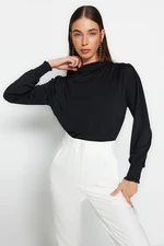 Trendyol Black High Collar Regular Fit Gipe Detailed Flexible Knitted Blouse