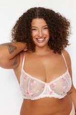 Trendyol Curve Pink Floral Lace Cupless Plus Size Bra