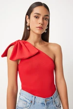 Happiness İstanbul Women's Red Bow One Shoulder Knitwear Blouse