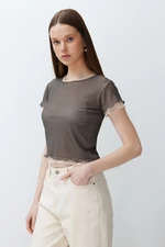 Trendyol Khaki Fitted Short Sleeve Double Layer Knitted Blouse