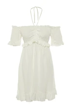 Trendyol Ecru Waist Opening Mini Woven Lined Frilly Woven Dress