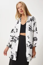 Happiness İstanbul Women's White Patterned Viscose Kimono