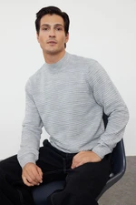 Trendyol Grey Slim Fit Half Turtleneck Textured Knitwear Sweater