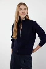 Trendyol Navy Blue Soft Textured Zippered Knitwear Cardigan