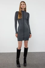 Trendyol Brown Mini Knitwear Contrast Color Dress