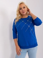 Cobalt blue blouse plus size with rolled up sleeves