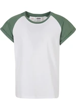 Girls' contrasting raglan t-shirt white/sage