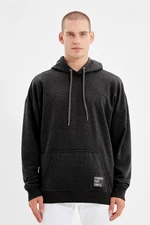 Trendyol Smoke Oversize/Wide Cut Hooded Labeled Inside Fleece/Warm Sweatshirt