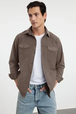 Trendyol Light Brown Regular Fit Pocket Flannel Winter Lumberjack Jacket Shirt