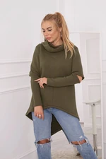 Insulated sweatshirt with a longer back of khaki color