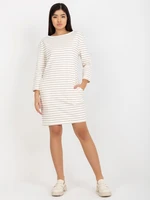 Ecru-beige women's basic striped dress from RUE PARIS