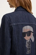 Rifľová bunda Karl Lagerfeld dámska, tmavomodrá farba, prechodná, 236W1408