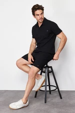 Trendyol Black Regular/Normal Cut Polo Neck Labeled T-Shirt Shorts Tracksuit Set