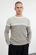 Trendyol Grey Slim Fit Crew Neck Color Block Knitwear Sweater