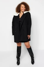 Trendyol Curve Black Regular Fit Fur Collar Detailed Wool Blend Coat