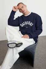 Trendyol Navy Blue Oversize/Wide Cut Text Printed Sweatshirt