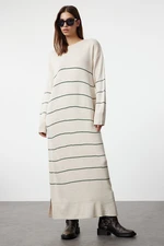 Trendyol Stone Green Striped Long Knitwear Dress