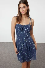 Trendyol Navy Blue Floral A-line Chiffon Lined Mini Woven Dress